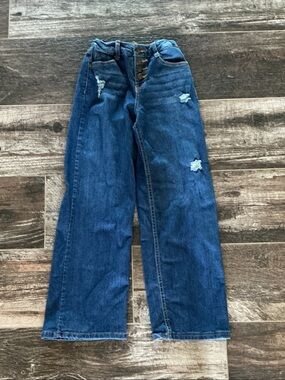 Wallflower Girls Medium Blue Distressed Button-Fly Jeans